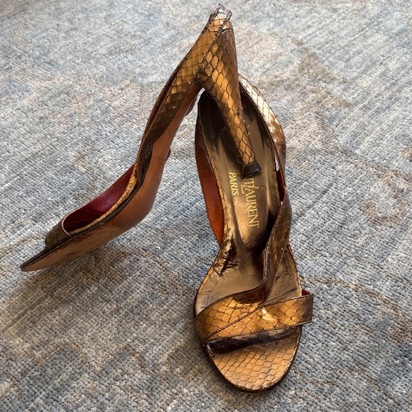 Vintage Yves Saint Laurent Bronze Snakeskin Heels - Picture 1 of 4